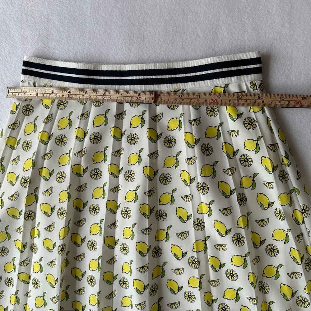 J.Crew Lemon Pattern Pleated Skirt‎ Preppy Summer White Lined Women’s Size 00